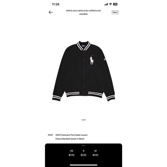 GOAT Exclusive Polo Ralph Lauren Fleece Baseball Jacket In Black - Picture 2 of 2